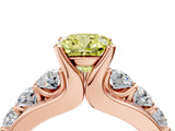 Rose gold Fancy Yellow Cushion  Brilliant Solitaire with Side Stones on a Pave Band and Four-Prong Setting_28
