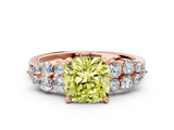 Rose gold Fancy Yellow Cushion  Cluster Diamond Engagement Ring with Pavé Band and Four-Prong Setting_31