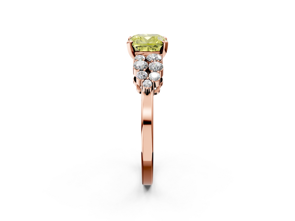 Rose gold Fancy Yellow Cushion  Cluster Diamond Engagement Ring with Pavé Band and Four-Prong Setting