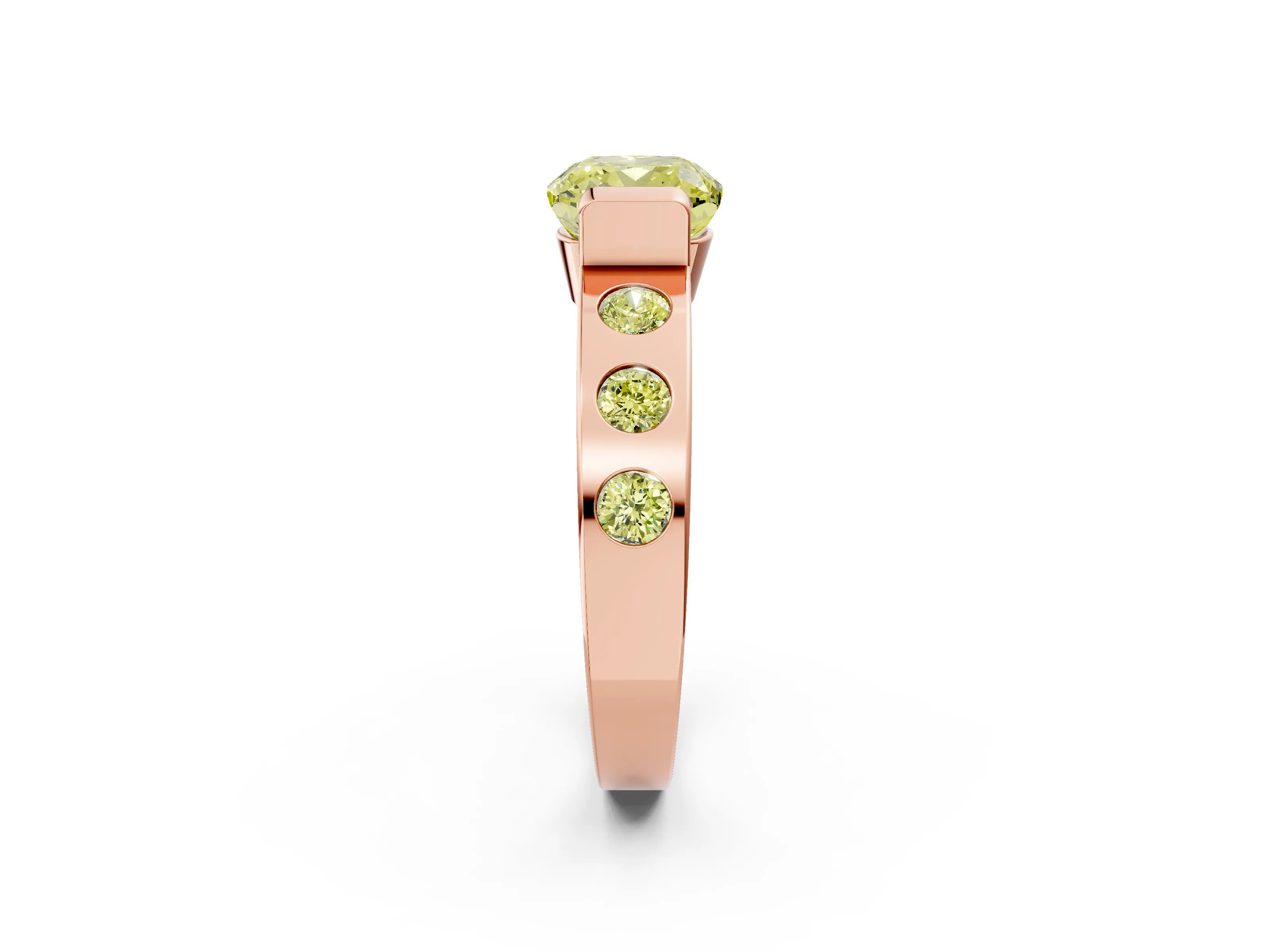 Rose gold Fancy Yellow Cushion Cut Brilliant Channel-Set Diamond Ring with Bezel Prong Setting_2