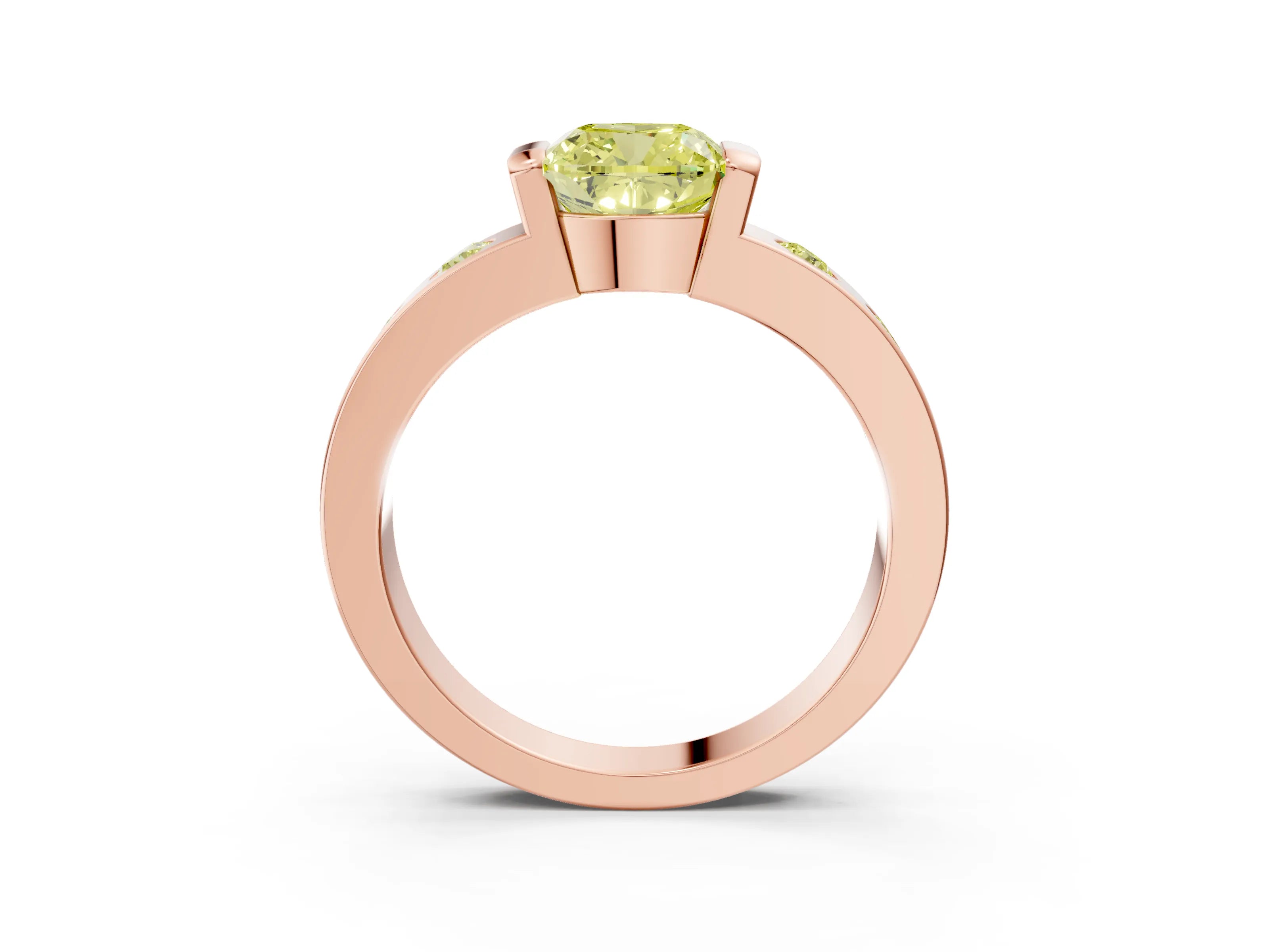 Rose gold Fancy Yellow Cushion Cut Brilliant Channel-Set Diamond Ring with Bezel Prong Setting_3