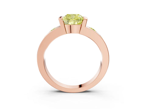 Rose gold Fancy Yellow Cushion Cut Brilliant Channel-Set Diamond Ring with Bezel Prong Setting_3