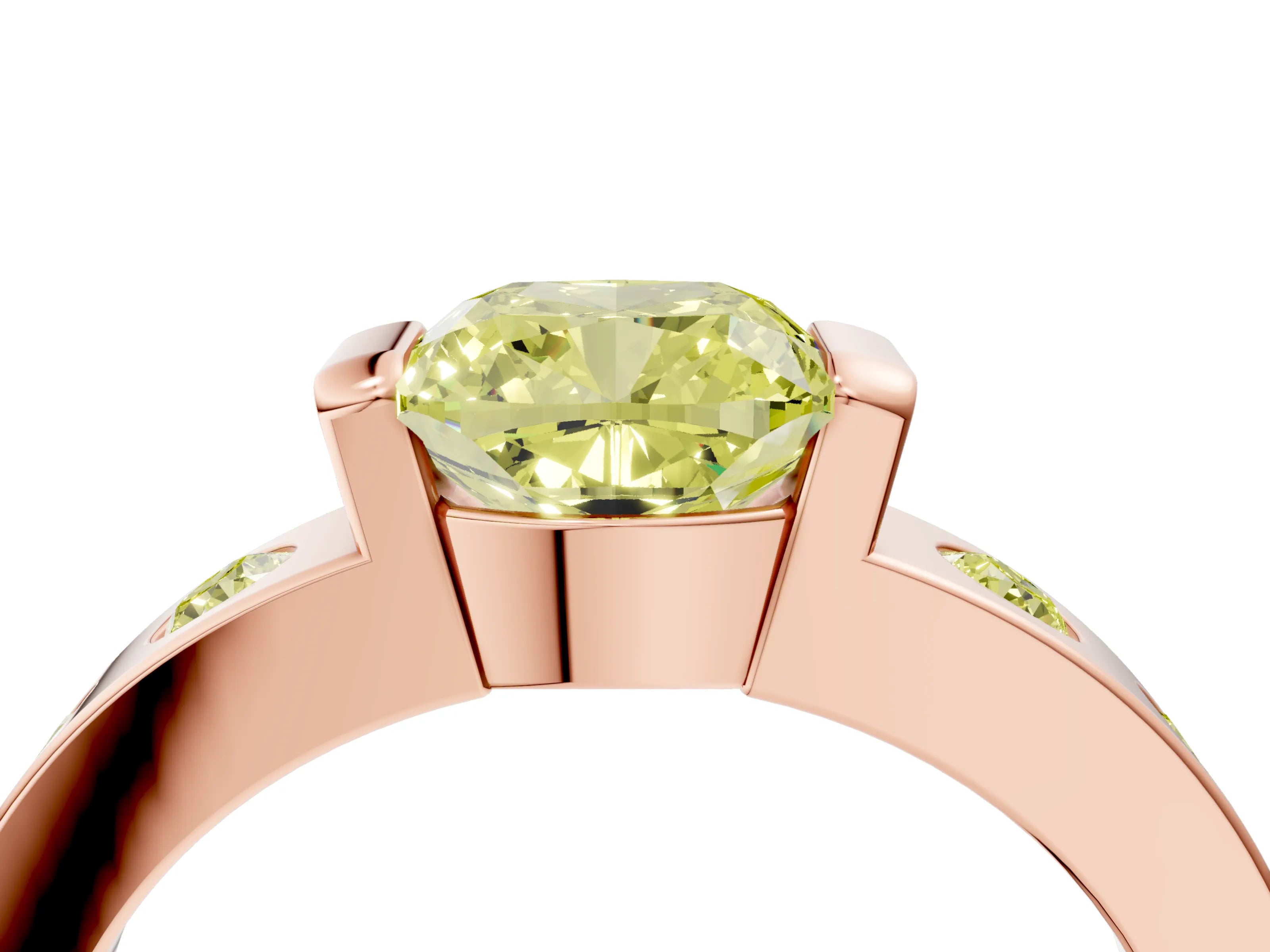 Rose gold Fancy Yellow Cushion Cut Brilliant Channel-Set Diamond Ring with Bezel Prong Setting_4