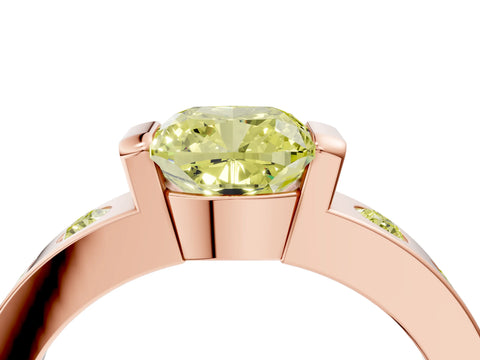Rose gold Fancy Yellow Cushion Cut Brilliant Channel-Set Diamond Ring with Bezel Prong Setting_4