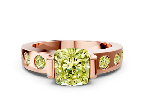 Rose gold Fancy Yellow Cushion Cut Brilliant Channel-Set Diamond Ring with Bezel Prong Setting