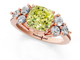 Rose gold Fancy Yellow Cushion Cut Brilliant Diamond Cluster Accent Solitaire Ring with Prong Setting_1