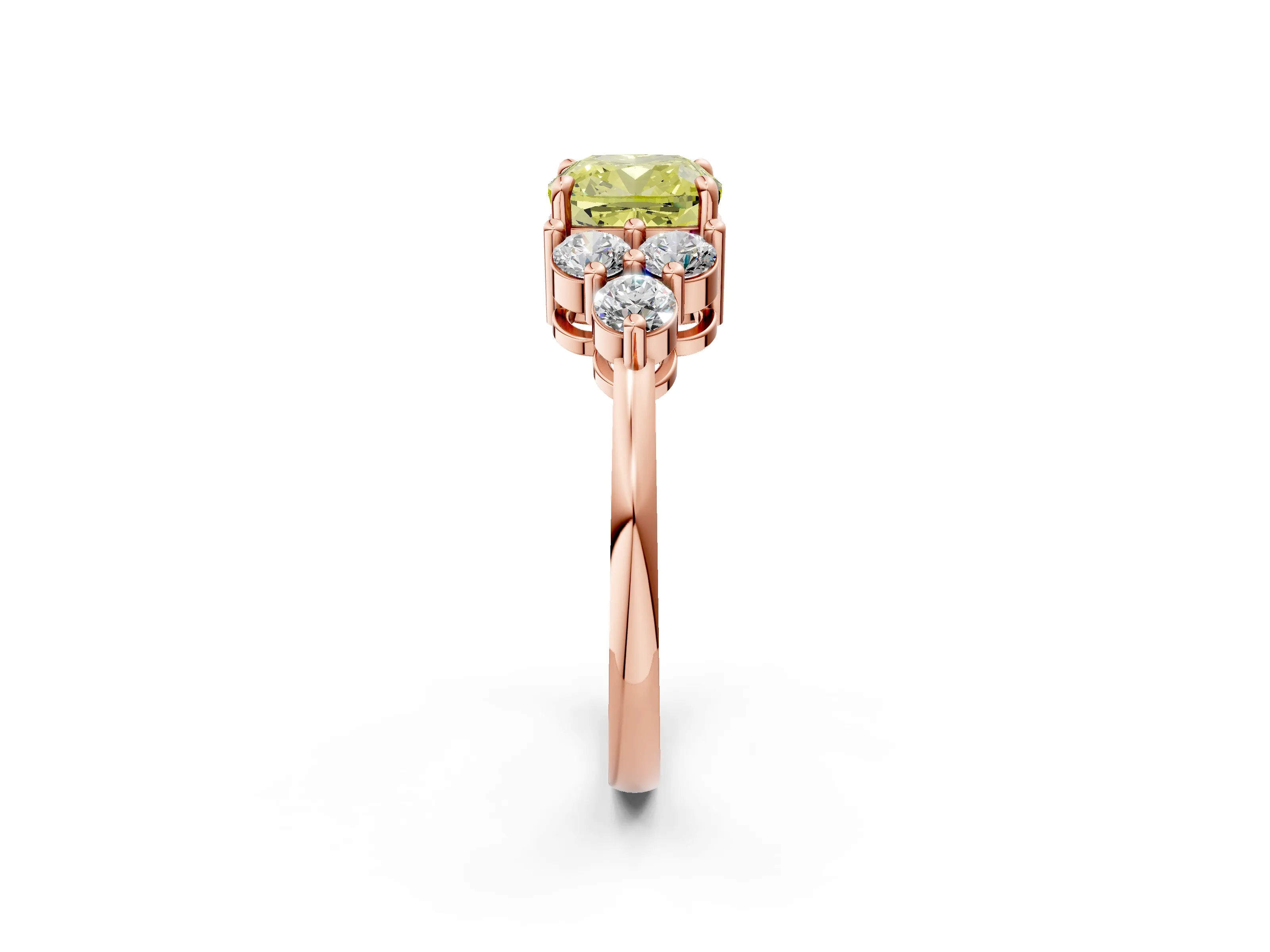 Rose gold Fancy Yellow Cushion Cut Brilliant Diamond Cluster Accent Solitaire Ring with Prong Setting_2