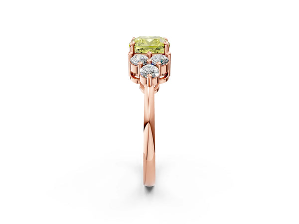Rose gold Fancy Yellow Cushion Cut Brilliant Diamond Cluster Accent Solitaire Ring with Prong Setting