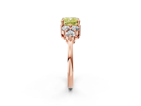 Rose gold Fancy Yellow Cushion Cut Brilliant Diamond Cluster Accent Solitaire Ring with Prong Setting_2