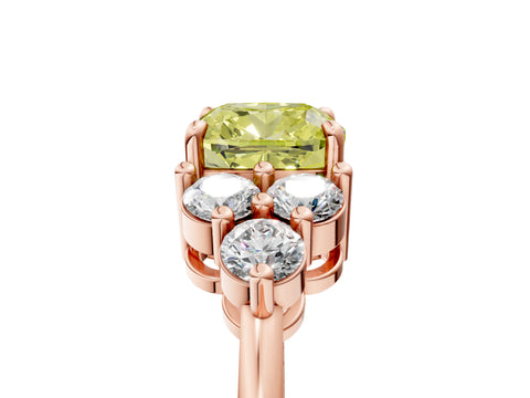 Rose gold Fancy Yellow Cushion Cut Brilliant Diamond Cluster Accent Solitaire Ring with Prong Setting_5