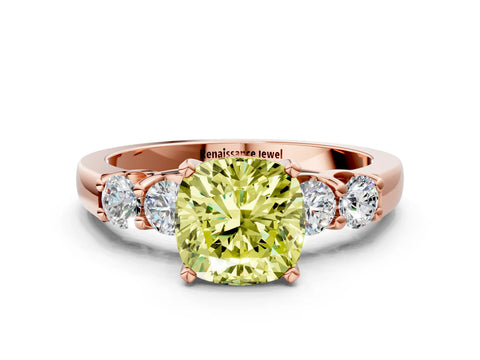 Rose gold Fancy Yellow Cushion Cut Brilliant Diamond Five-Stone Engagement Ring with Prong Setting on a Classic Band_3