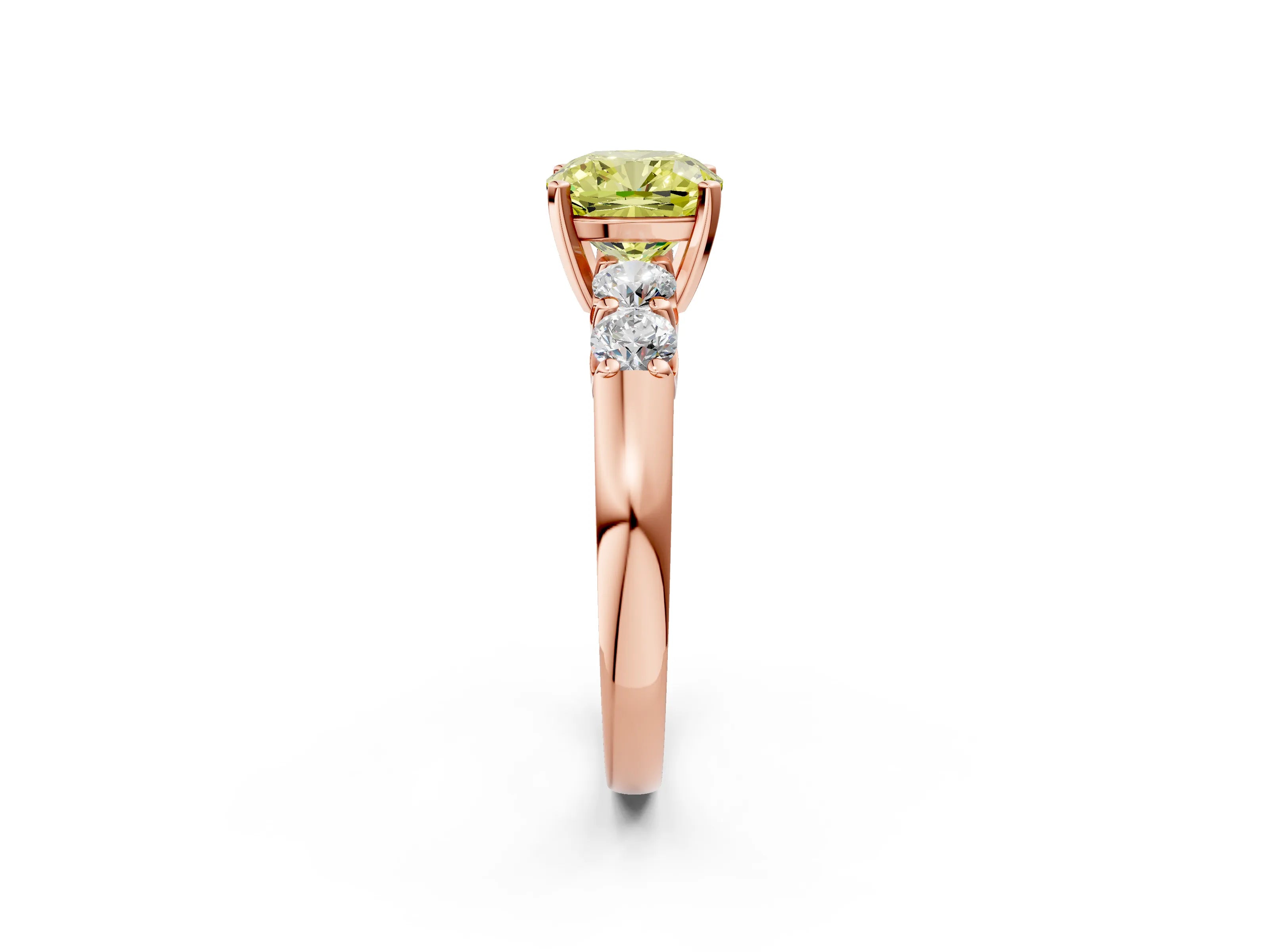Rose gold Fancy Yellow Cushion Cut Brilliant Diamond Five-Stone Engagement Ring with Prong Setting on a Classic Band_5