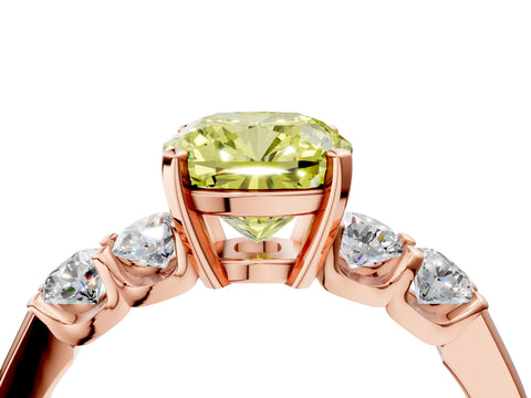 Rose gold Fancy Yellow Cushion Cut Brilliant Diamond Five-Stone Engagement Ring with Prong Setting on a Classic Band_7