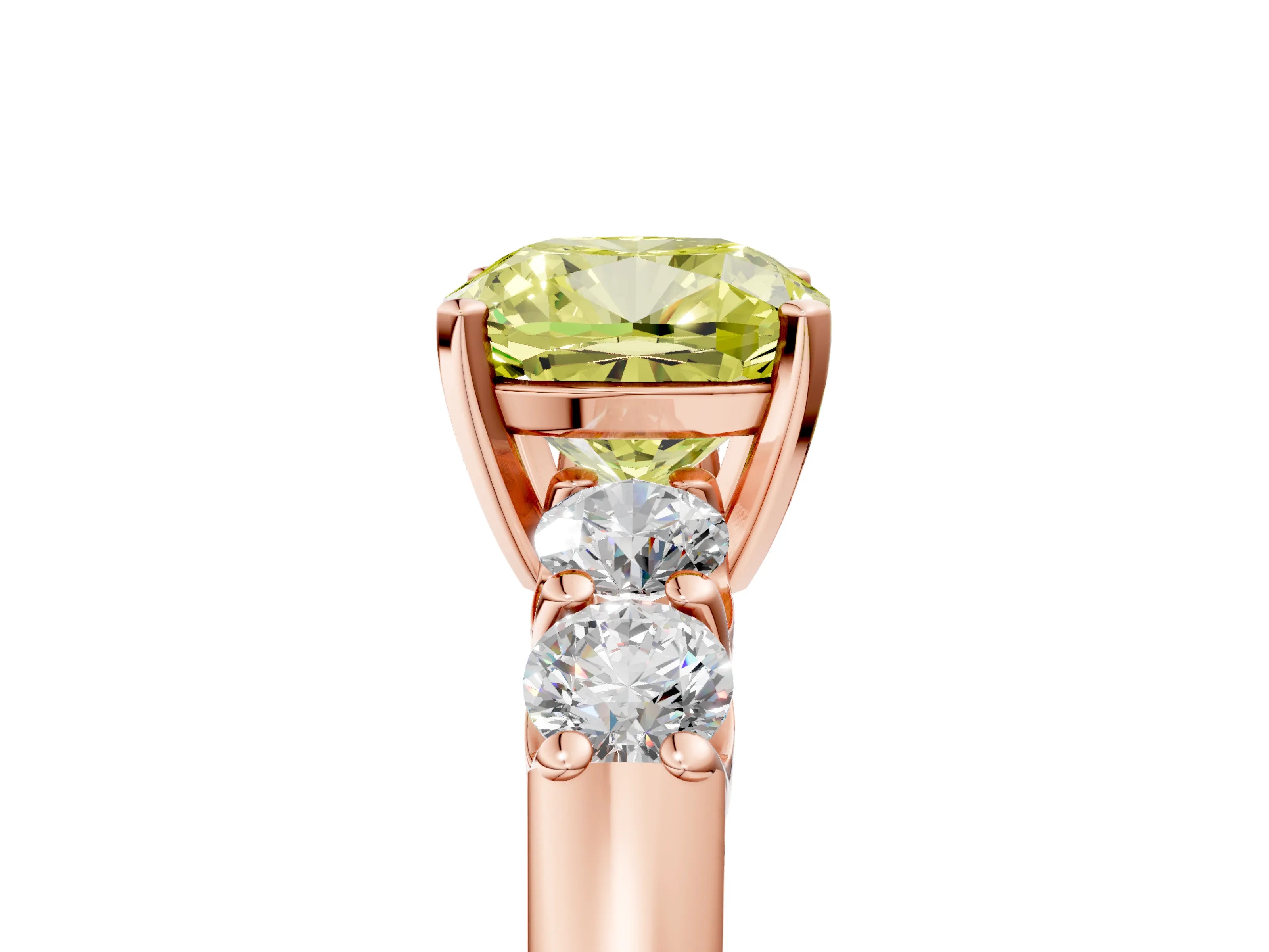 Rose gold Fancy Yellow Cushion Cut Brilliant Diamond Five-Stone Engagement Ring with Prong Setting on a Classic Band_8