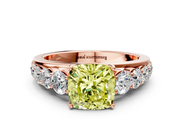 Rose gold Fancy Yellow Cushion Cut Brilliant Diamond Pavé Band with Six-Prong Setting
