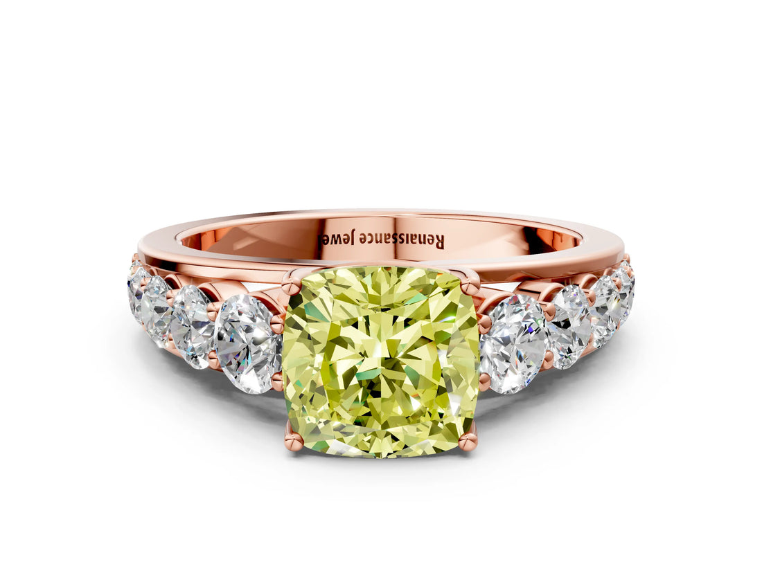Rose gold Fancy Yellow Cushion Cut Brilliant Diamond Pavé Band with Six-Prong Setting_12