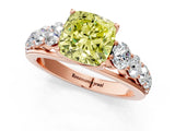Rose gold Fancy Yellow Cushion Cut Brilliant Diamond Pavé Band with Six-Prong Setting_13