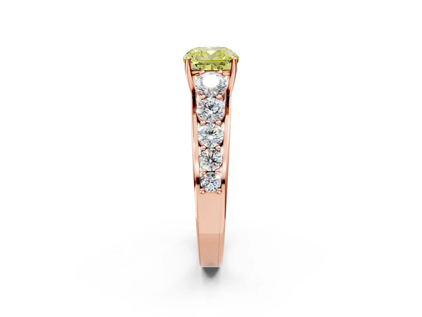 Rose gold Fancy Yellow Cushion Cut Brilliant Diamond Pavé Band with Six-Prong Setting
