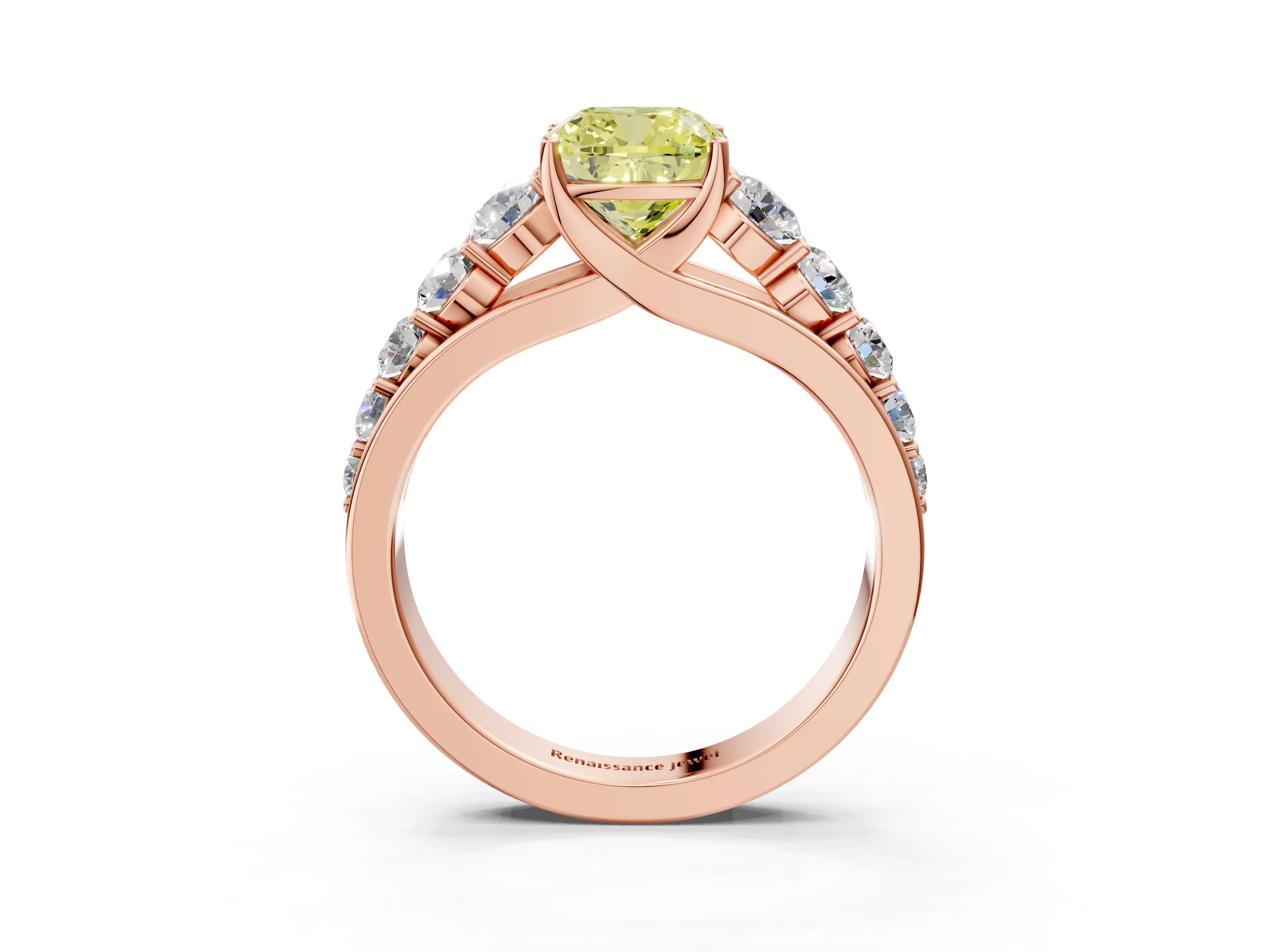 Rose gold Fancy Yellow Cushion Cut Brilliant Diamond Pavé Band with Six-Prong Setting_3