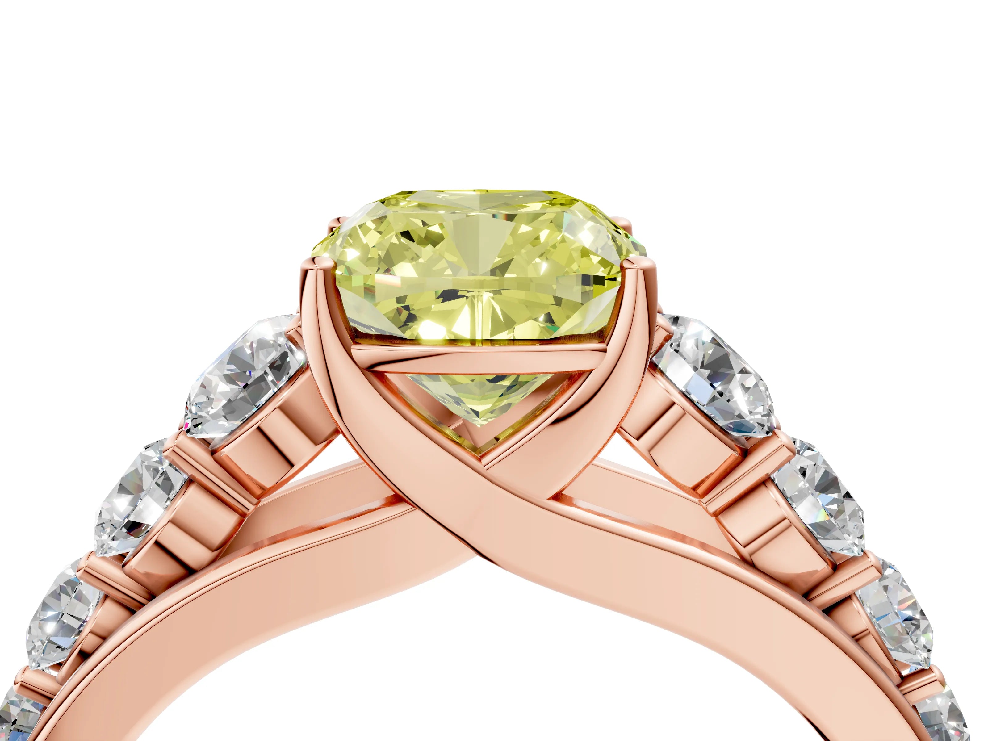 Rose gold Fancy Yellow Cushion Cut Brilliant Diamond Pavé Band with Six-Prong Setting_4
