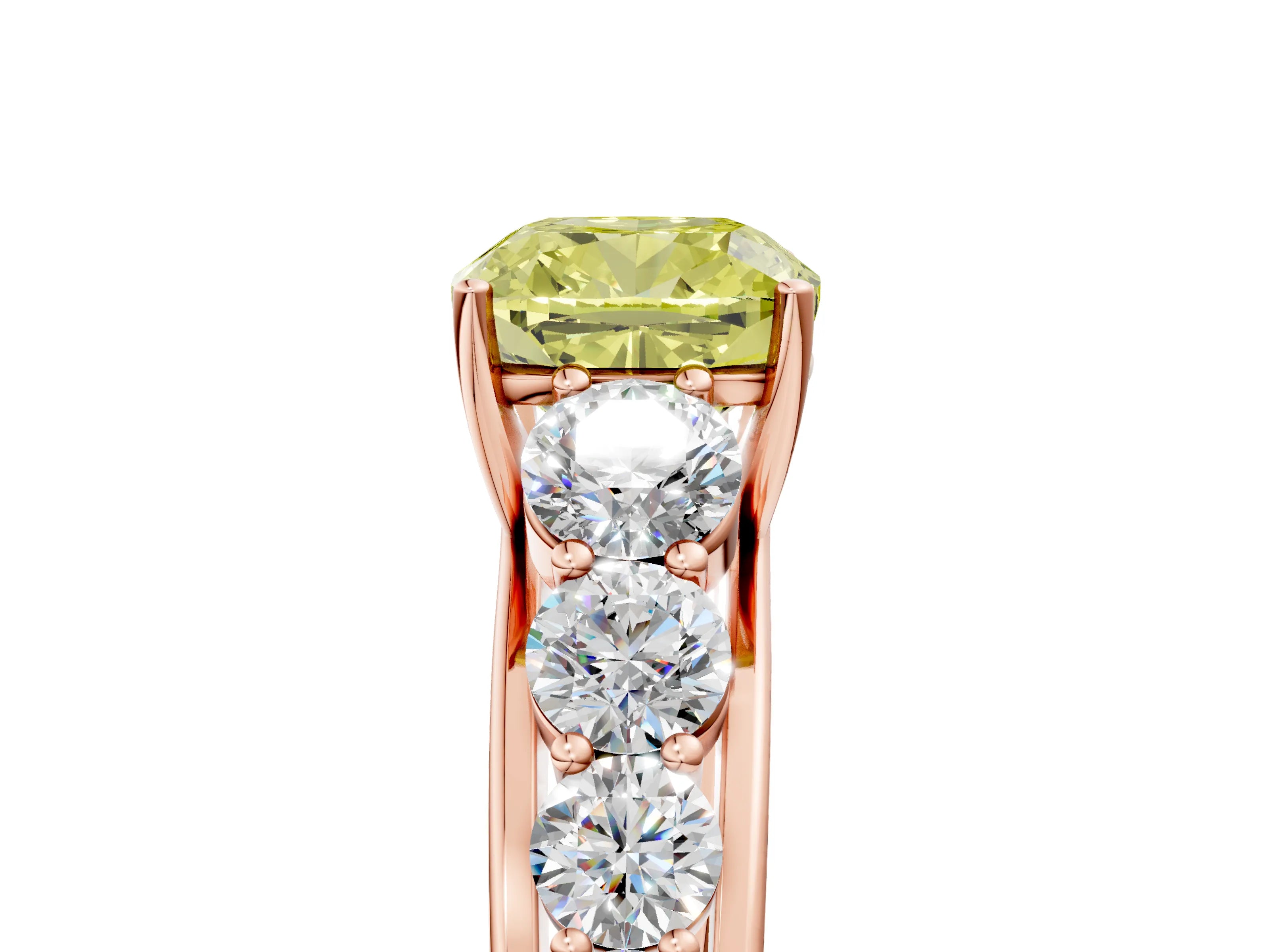 Rose gold Fancy Yellow Cushion Cut Brilliant Diamond Pavé Band with Six-Prong Setting_5
