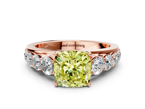 Rose gold Fancy Yellow Cushion Cut Brilliant Diamond Pavé Band with Six-Prong Setting