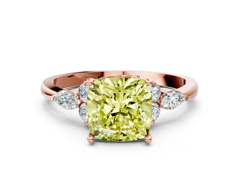 Rose gold Fancy Yellow Cushion Cut Brilliant Diamond Solitaire Ring with Pear Side Stones and Four-Prong Setting_3