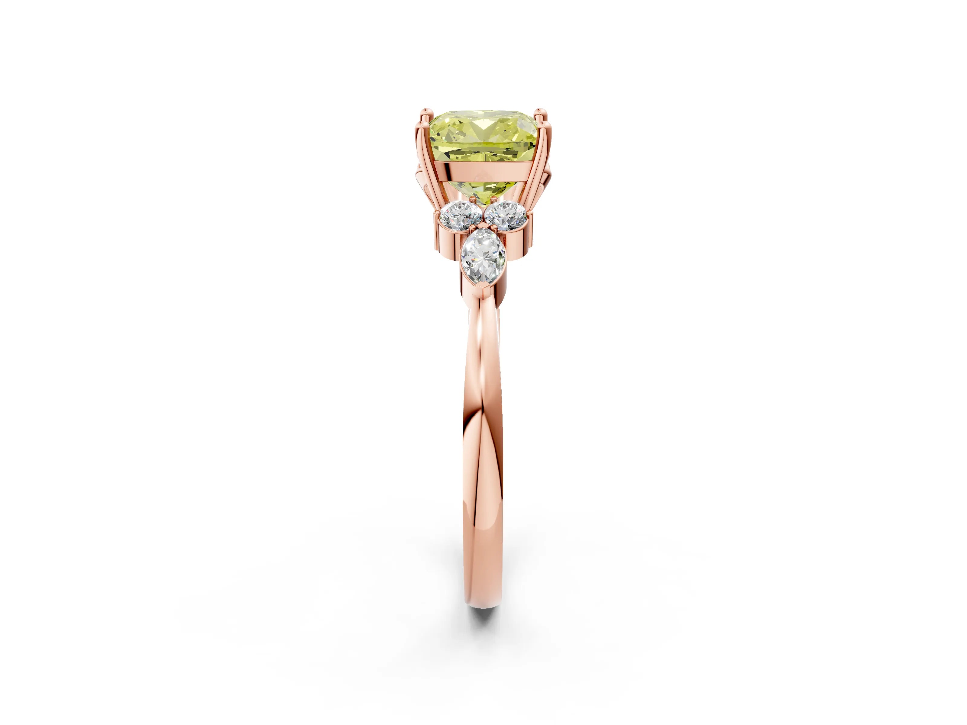 Rose gold Fancy Yellow Cushion Cut Brilliant Diamond Solitaire Ring with Pear Side Stones and Four-Prong Setting_5