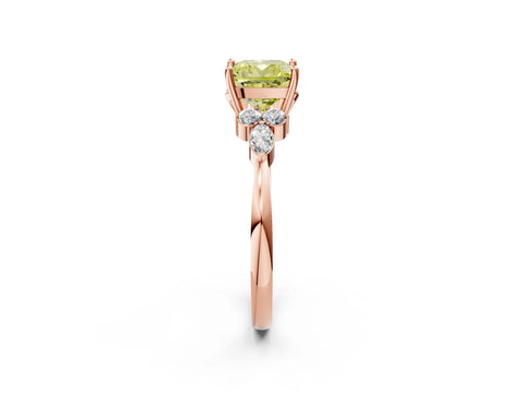 Rose gold Fancy Yellow Cushion Cut Brilliant Diamond Solitaire Ring with Pear Side Stones and Four-Prong Setting_5