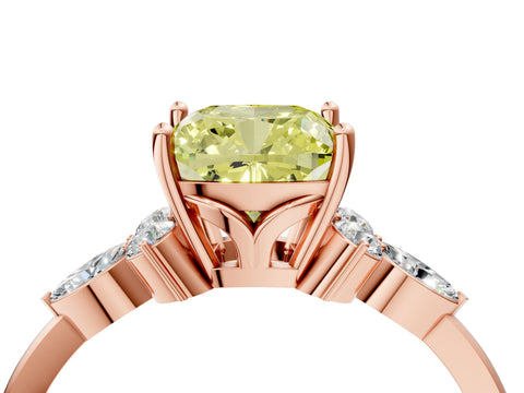 Rose gold Fancy Yellow Cushion Cut Brilliant Diamond Solitaire Ring with Pear Side Stones and Four-Prong Setting_7