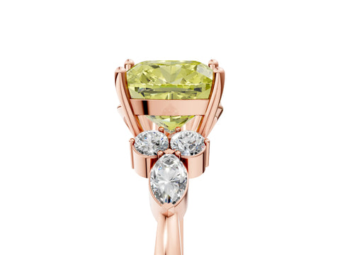 Rose gold Fancy Yellow Cushion Cut Brilliant Diamond Solitaire Ring with Pear Side Stones and Four-Prong Setting_8