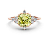Rose gold Fancy Yellow Cushion Cut Brilliant Diamond with Cluster Setting on a Beaded Band and Four-Prong Setting