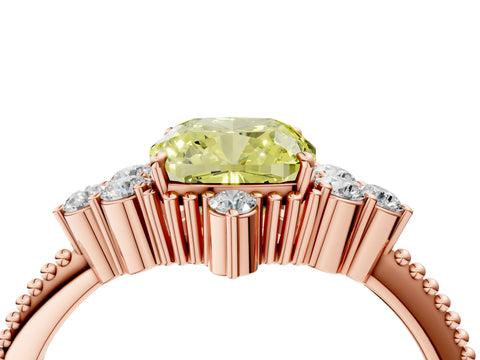 Rose gold Fancy Yellow Cushion Cut Brilliant Diamond with Cluster Setting on a Beaded Band and Four-Prong Setting_4