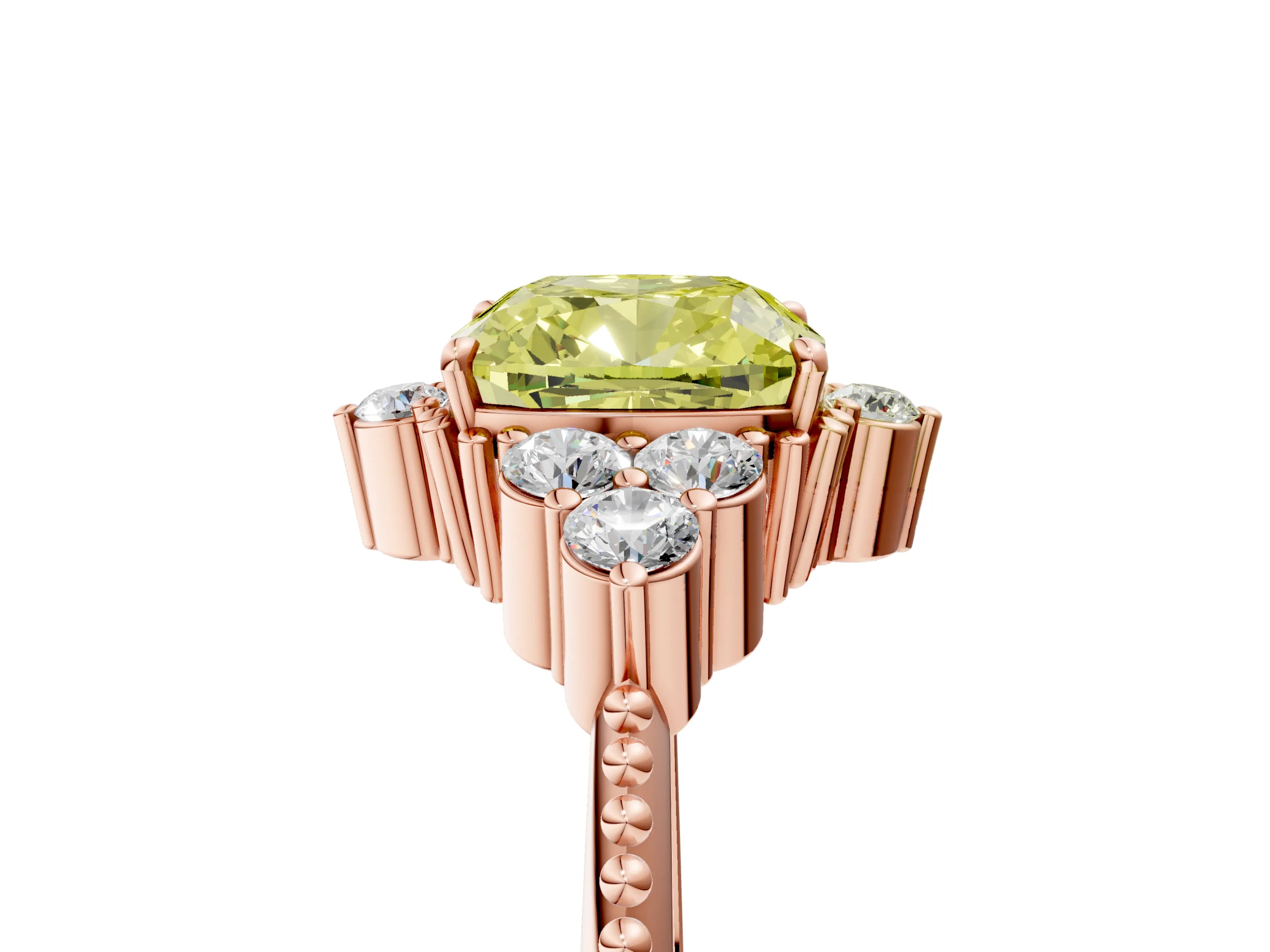 Rose gold Fancy Yellow Cushion Cut Brilliant Diamond with Cluster Setting on a Beaded Band and Four-Prong Setting_5