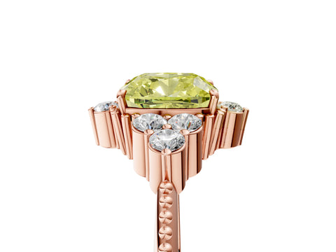 Rose gold Fancy Yellow Cushion Cut Brilliant Diamond with Cluster Setting on a Beaded Band and Four-Prong Setting_5