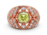 Rose gold Fancy Yellow Cushion Cut Brilliant Halo Pave Diamond Milgrain Ring