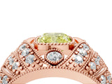 Rose gold Fancy Yellow Cushion Cut Brilliant Halo Pave Diamond Milgrain Ring_4