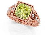 Rose gold Fancy Yellow Cushion Cut Brilliant Milgrain Filigree Diamond Ring with Square Prong Setting_13