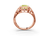 Rose gold Fancy Yellow Cushion Cut Brilliant Milgrain Filigree Diamond Ring with Square Prong Setting_9