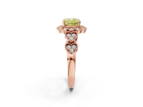 Rose gold Fancy Yellow Cushion Cut Brilliant Milgrain Pave Heart Band Solitaire Ring_2