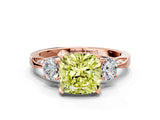 Rose gold Fancy Yellow Cushion Cut Brilliant Three-Stone Diamond Ring with Pavé Band and Four-Prong Setting_11