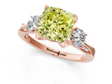 Rose gold Fancy Yellow Cushion Cut Brilliant Three-Stone Diamond Ring with Pavé Band and Four-Prong Setting_12