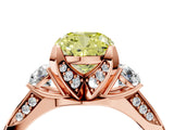 Rose gold Fancy Yellow Cushion Cut Brilliant Three-Stone Diamond Ring with Pavé Band and Four-Prong Setting_15
