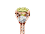 Rose gold Fancy Yellow Cushion Cut Brilliant Three-Stone Diamond Ring with Pavé Band and Four-Prong Setting_16