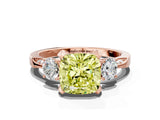 Rose gold Fancy Yellow Cushion Cut Brilliant Three-Stone Diamond Ring with Pavé Band and Four-Prong Setting_23