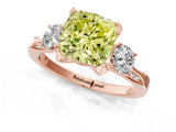 Rose gold Fancy Yellow Cushion Cut Brilliant Three-Stone Diamond Ring with Pavé Band and Four-Prong Setting_4