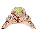 Rose gold Fancy Yellow Cushion Cut Brilliant Three-Stone Diamond Ring with Pavé Band and Four-Prong Setting_7