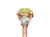 Rose gold Fancy Yellow Cushion Cut Brilliant Three-Stone Diamond Ring with Pavé Band and Four-Prong Setting_8