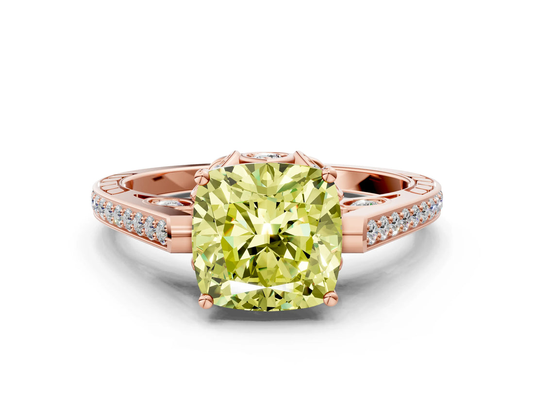 Rose gold Fancy Yellow Cushion  Cut Cathedral Pave Diamond Engagement Ring with Six-Prong Setting_32