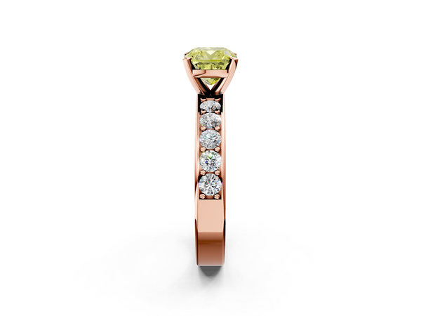 Rose gold Fancy Yellow Cushion  Cut Channel Set Diamond Engagement Ring with Four-Prong Setting